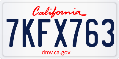 CA license plate 7KFX763