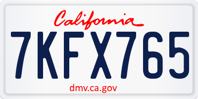 CA license plate 7KFX765