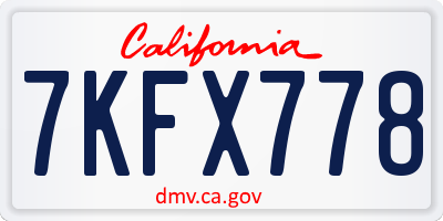 CA license plate 7KFX778