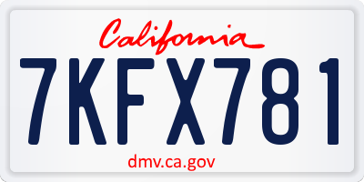 CA license plate 7KFX781