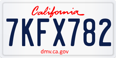 CA license plate 7KFX782