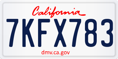 CA license plate 7KFX783