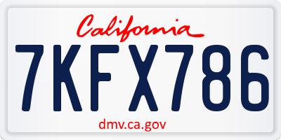 CA license plate 7KFX786
