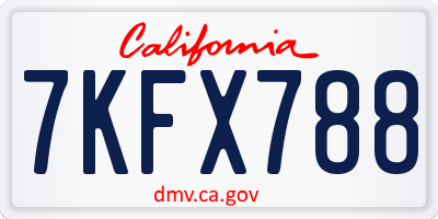 CA license plate 7KFX788