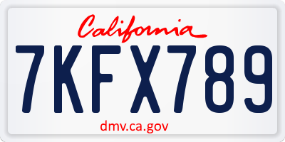 CA license plate 7KFX789