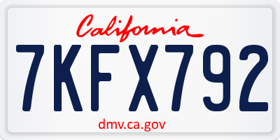 CA license plate 7KFX792