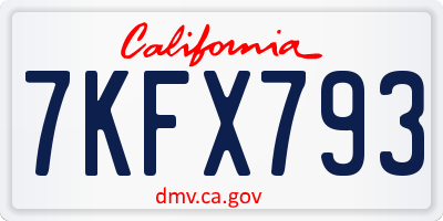 CA license plate 7KFX793
