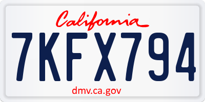 CA license plate 7KFX794