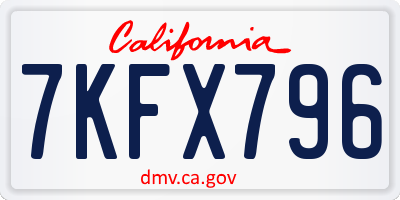 CA license plate 7KFX796