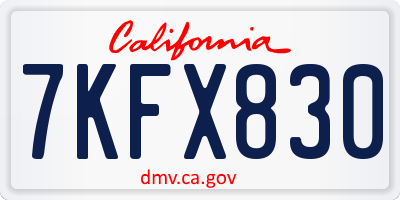 CA license plate 7KFX830