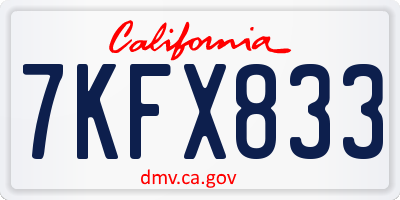 CA license plate 7KFX833