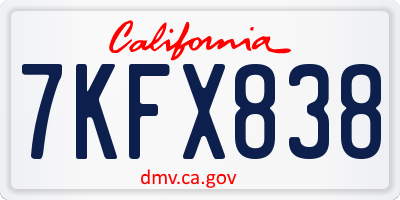 CA license plate 7KFX838