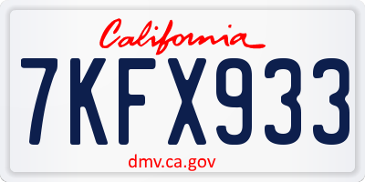 CA license plate 7KFX933