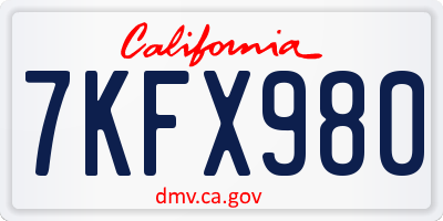 CA license plate 7KFX980