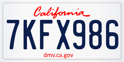 CA license plate 7KFX986