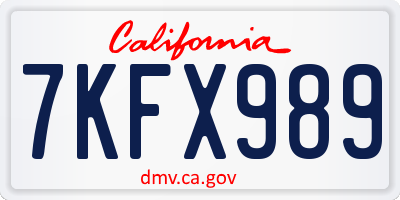 CA license plate 7KFX989