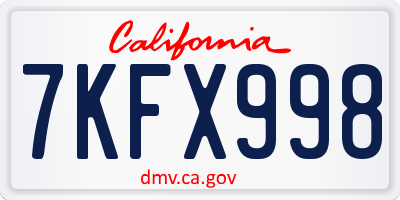 CA license plate 7KFX998