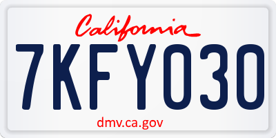 CA license plate 7KFY030