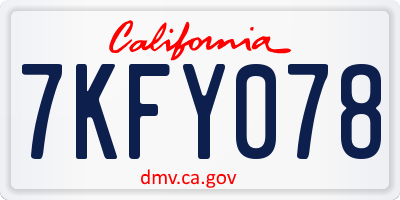 CA license plate 7KFY078