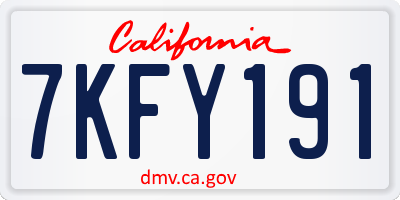 CA license plate 7KFY191