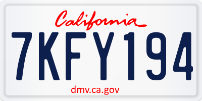 CA license plate 7KFY194