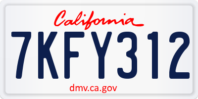 CA license plate 7KFY312