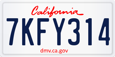 CA license plate 7KFY314