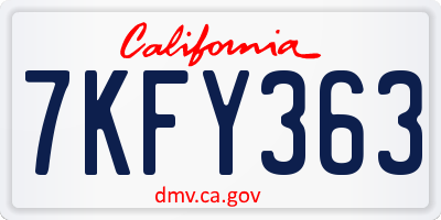 CA license plate 7KFY363