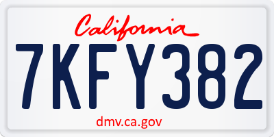 CA license plate 7KFY382