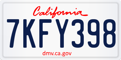 CA license plate 7KFY398