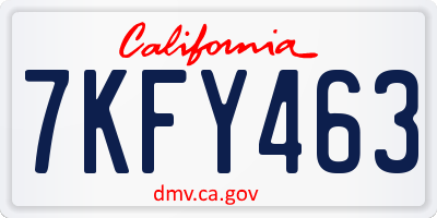 CA license plate 7KFY463