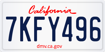CA license plate 7KFY496