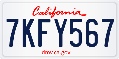 CA license plate 7KFY567