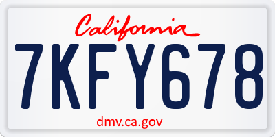 CA license plate 7KFY678