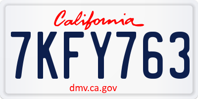 CA license plate 7KFY763