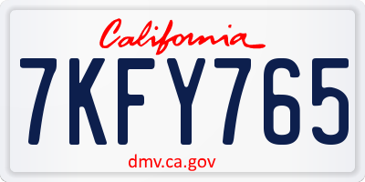 CA license plate 7KFY765