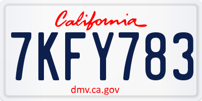 CA license plate 7KFY783