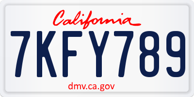 CA license plate 7KFY789
