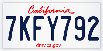 CA license plate 7KFY792