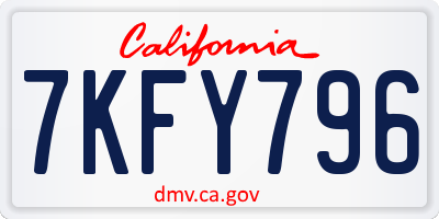 CA license plate 7KFY796