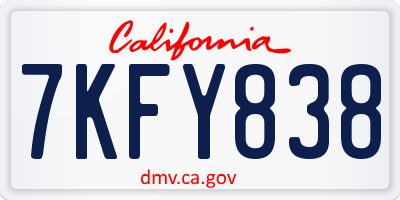 CA license plate 7KFY838