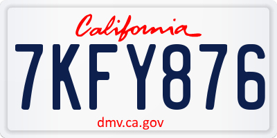 CA license plate 7KFY876