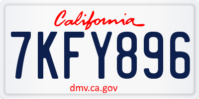 CA license plate 7KFY896