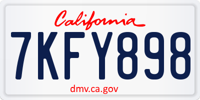 CA license plate 7KFY898
