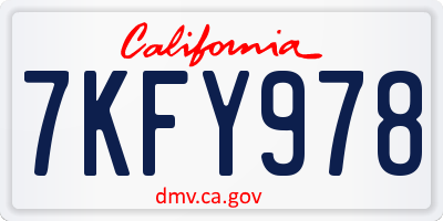 CA license plate 7KFY978