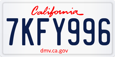 CA license plate 7KFY996