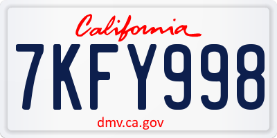 CA license plate 7KFY998
