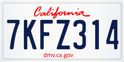 CA license plate 7KFZ314