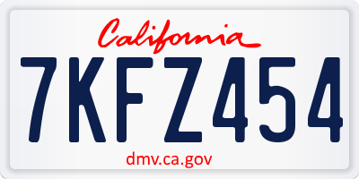 CA license plate 7KFZ454