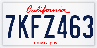 CA license plate 7KFZ463